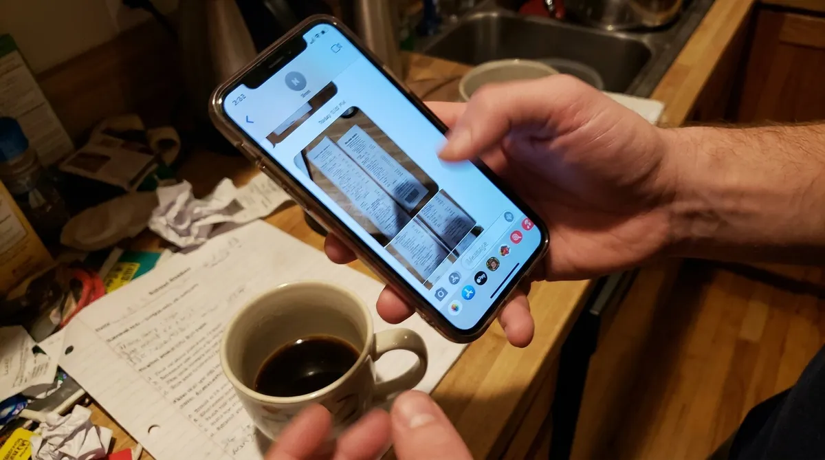 Receipt photos piling up in a WhatsApp thread between co-parents