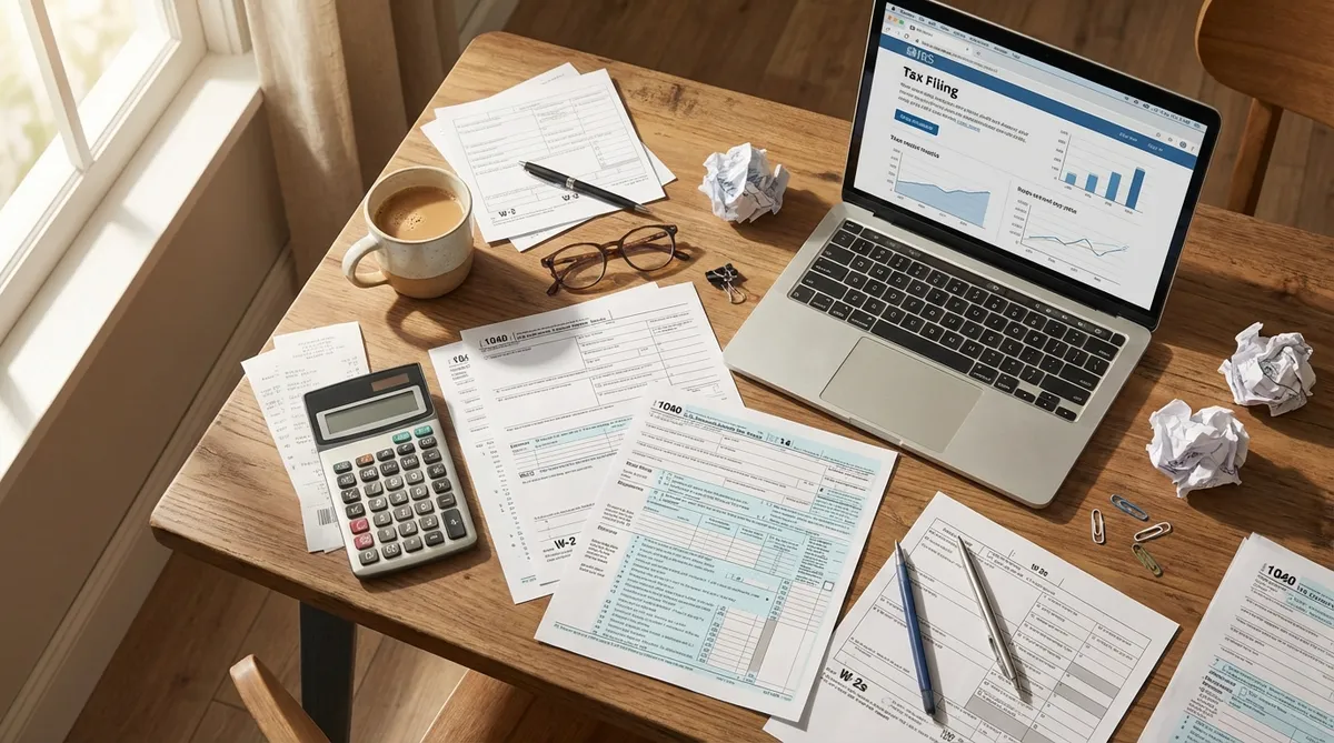 co-parenting tax deductions 2026 IRS forms on desk with calculator and laptop